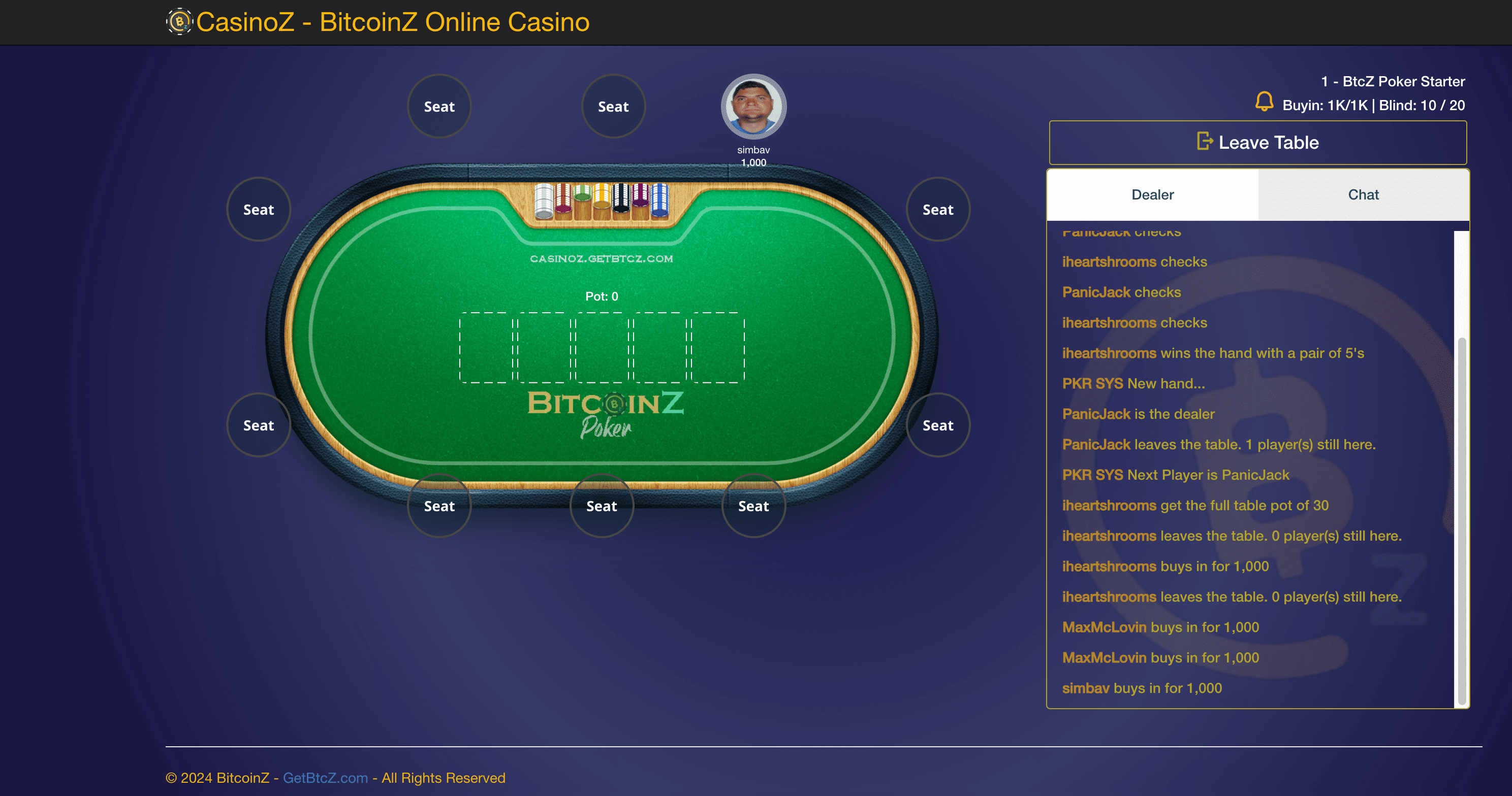 BitcoinZ Poker