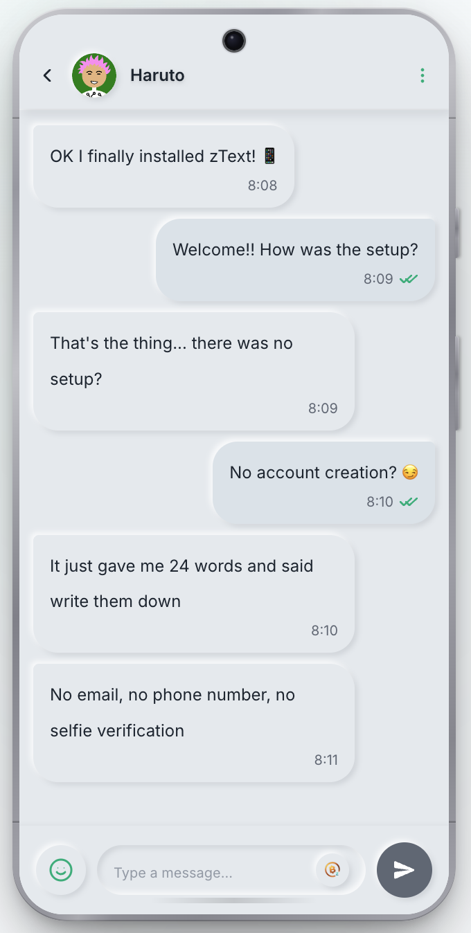 Z-Text conversation view with encrypted messages